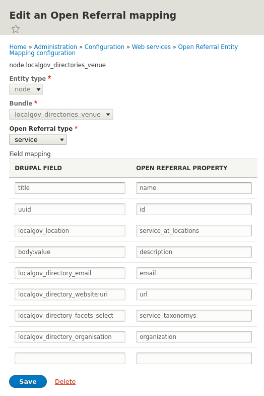 Mapping configuration edit page